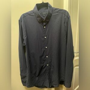 Zara Dark Blue Textured Button Down Shirt